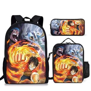 dtuxgbi anime backpack 3 piece set with lunch bag pencil bag casual laptop bags lightweight bookbag for boys and girls