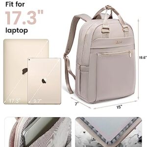 LOVEVOOK Laptop Backpack for Women 17 Inch Travel Backpack Purse, Work Business Computer Bag with USB Port, Large Capacity Waterproof Travel Bags Casual Daypacks, Light Dusty Pink