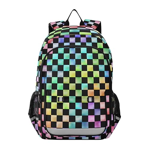 ALAZA Rainbow Checkered Checker Laptop Backpack Purse for Women Men Travel Bag Casual Daypack with Compartment & Multiple Pockets