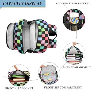 ALAZA Rainbow Checkered Checker Laptop Backpack Purse for Women Men Travel Bag Casual Daypack with Compartment & Multiple Pockets