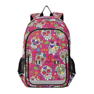 alaza sugar skull day off the dead pink laptop backpack purse for women men travel bag casual daypack with compartment & multiple pockets