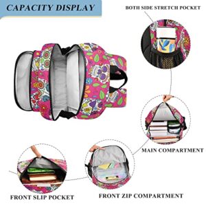 ALAZA Sugar Skull Day Off The Dead Pink Laptop Backpack Purse for Women Men Travel Bag Casual Daypack with Compartment & Multiple Pockets