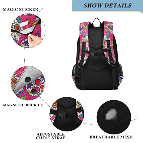 ALAZA Sugar Skull Day Off The Dead Pink Laptop Backpack Purse for Women Men Travel Bag Casual Daypack with Compartment & Multiple Pockets