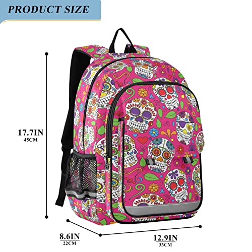 ALAZA Sugar Skull Day Off The Dead Pink Laptop Backpack Purse for Women Men Travel Bag Casual Daypack with Compartment & Multiple Pockets