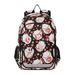 alaza japanese cat cherry blossom laptop backpack purse for women men travel bag casual daypack with compartment & multiple pockets
