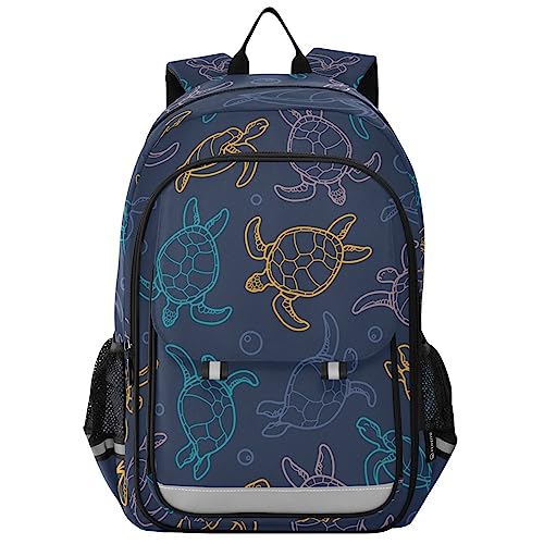 BOENLE Sea Turtle Blowing Bubbles Backpack Water-Resistant Bag Lightweight Bookbags with Reflective Strip