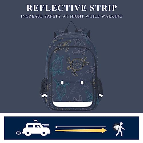 BOENLE Sea Turtle Blowing Bubbles Backpack Water-Resistant Bag Lightweight Bookbags with Reflective Strip