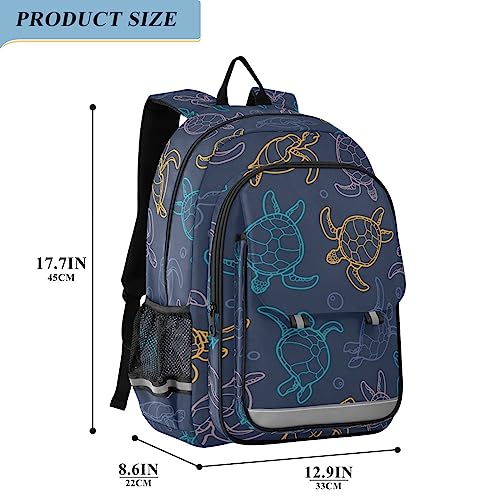 BOENLE Sea Turtle Blowing Bubbles Backpack Water-Resistant Bag Lightweight Bookbags with Reflective Strip