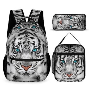 dtccet white tiger backpack, stylish shoulders backpack classic tiger daypack with multiple pockets, lightweight laptop bag (white tiger)