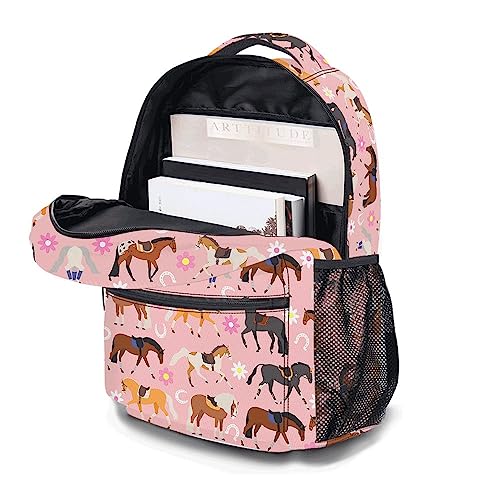 DTCCET Cartoon Horse Backpack, Horse Laptop Bag Cute Shoulders Backpack with Multiple Pockets, Horse Lovers Daypack(Horse)