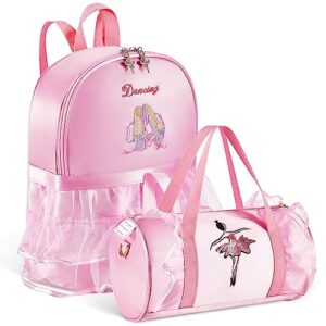 2 pcs cute ballet dance bag princess backpack shoulder bag and tutu dress bag for girls (pink)