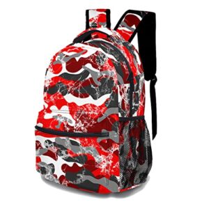 dtccet classic red camo backpack, lightweight camo daypack 3d printed laptop bag with multiple pockets, stylish shoulders backpack(red camo)