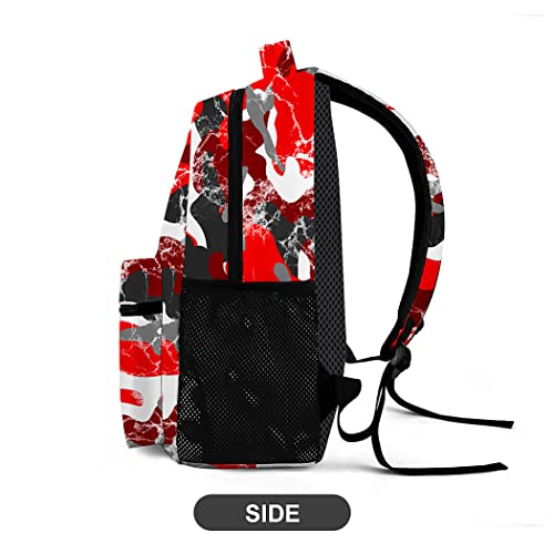 DTCCET Classic Red Camo Backpack, Lightweight Camo Daypack 3D Printed Laptop Bag with Multiple Pockets, Stylish Shoulders Backpack(Red Camo)