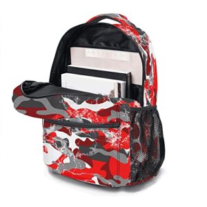 DTCCET Classic Red Camo Backpack, Lightweight Camo Daypack 3D Printed Laptop Bag with Multiple Pockets, Stylish Shoulders Backpack(Red Camo)