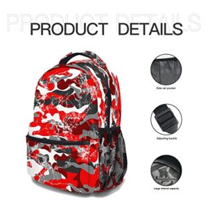 DTCCET Classic Red Camo Backpack, Lightweight Camo Daypack 3D Printed Laptop Bag with Multiple Pockets, Stylish Shoulders Backpack(Red Camo)