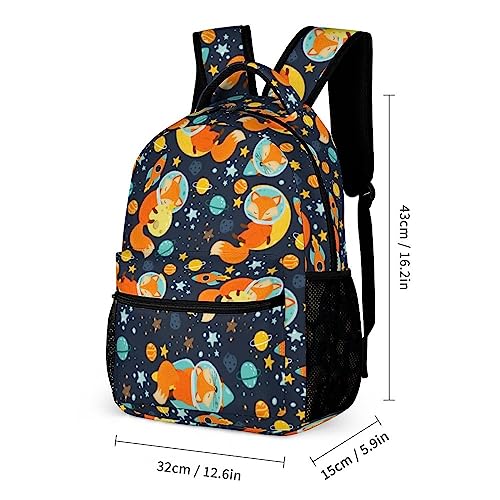 DTCCET Space Fox Backpack, Cute Daypack Cartoon Galaxy Fox Shoulders Backpack with Multiple Pockets, Classic Laptop Bag(Space & Fox)