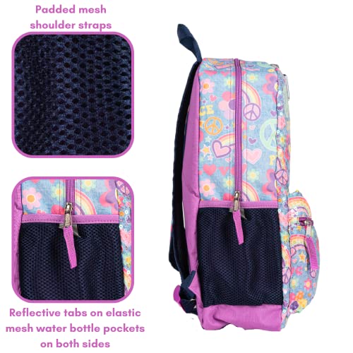 CLUB LIBBY LU Retro Denim Print Sequin Backpack with Lunch Box Set for Girls, 3 Piece Value Bundle, 16 Inch