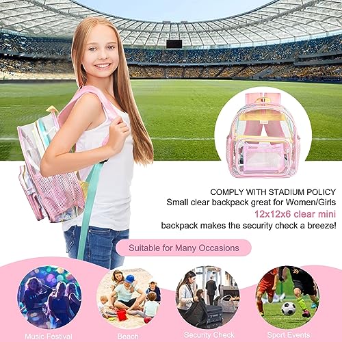 BYXEPA Clear Mini Backpack Stadium Approved TPU 12X12X6 Heavy Duty Transparent Backpacks Book Bag with Reinforced Strap for Teens Girls Women Concerts, Sporting Event, Work, School, Security-Pink