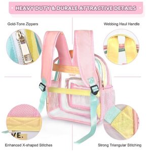 BYXEPA Clear Mini Backpack Stadium Approved TPU 12X12X6 Heavy Duty Transparent Backpacks Book Bag with Reinforced Strap for Teens Girls Women Concerts, Sporting Event, Work, School, Security-Pink