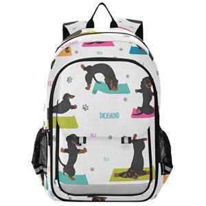 ALAZA Yoga Dogs Poses Exercises Dachshund Casual Backpack Bag Travel Knapsack Bags