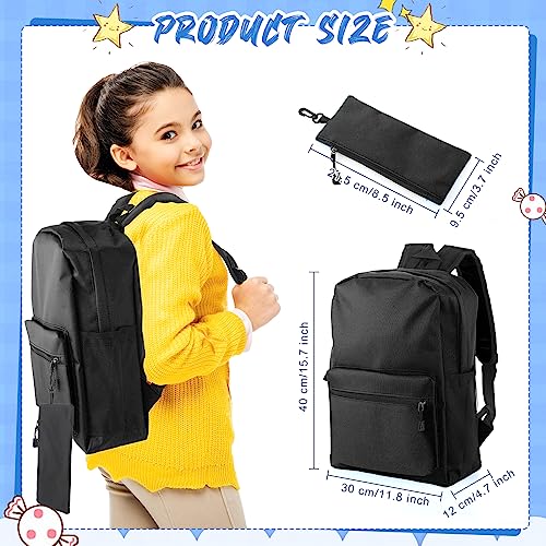 Silkfly 12 Pcs School Backpacks for Kids with 12 Zipper Pencil Pouch Lightweight Bookbags Bulk Classic Pencil Case for Student School Supplies (Black)