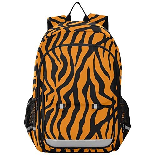 ALAZA Tiger Orange Stripe Repeated Seamless Black Jungle Safari Casual Backpack Travel Daypack Bookbag