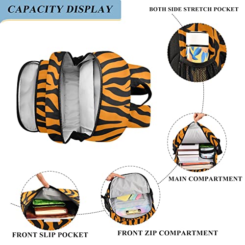 ALAZA Tiger Orange Stripe Repeated Seamless Black Jungle Safari Casual Backpack Travel Daypack Bookbag