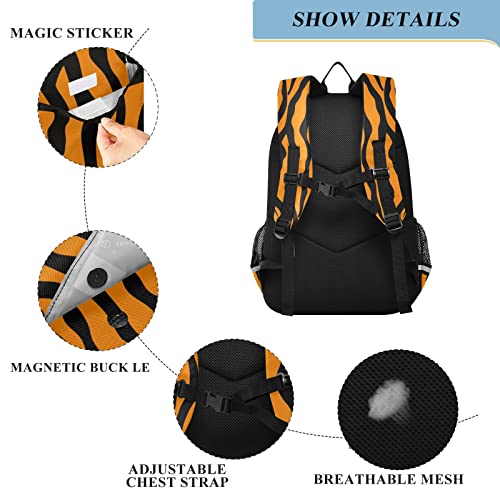 ALAZA Tiger Orange Stripe Repeated Seamless Black Jungle Safari Casual Backpack Travel Daypack Bookbag