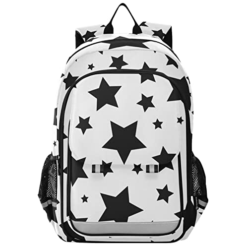 ALAZA Abstract Black Stars Different Size on White Backpack Daypack Bookbag