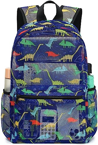 CAMTOP Mesh Backpack Kids Boys Girls Bookbag See Through Preschool Kindergarten Backpacks Casual Daypack for School Beach Travel Swim(Age 3-8 Years,Dinosaur)