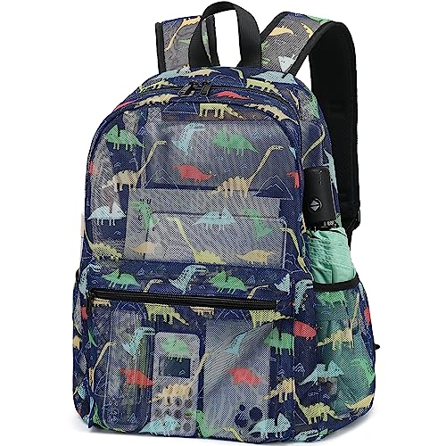 CAMTOP Mesh Backpack Kids Boys Girls Bookbag See Through Preschool Kindergarten Backpacks Casual Daypack for School Beach Travel Swim(Age 3-8 Years,Dinosaur)