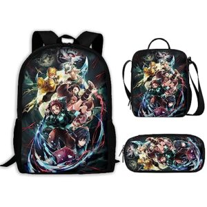 gvxnemu anime backpack school bag cartoon daypack set with book bag lunch bag pencil bag for kids boys girls 03