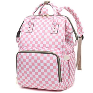 dezcrab checkered laptop backpack for women, college bookbag school backpack work business travel 15.6 inch computer backpacks (pink)