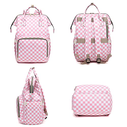 Dezcrab Checkered Laptop Backpack for Women, College Bookbag School Backpack Work Business Travel 15.6 Inch Computer Backpacks (Pink)