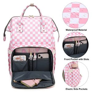 Dezcrab Checkered Laptop Backpack for Women, College Bookbag School Backpack Work Business Travel 15.6 Inch Computer Backpacks (Pink)