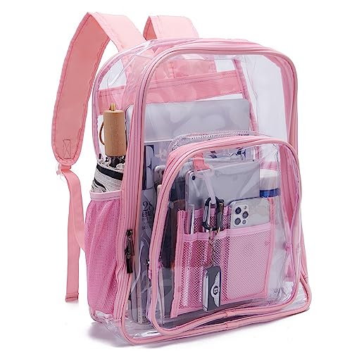 YZAOLL Clear Backpack Heavy Duty Large Transparent Backpacks Soft TPU Daypack Backpacks Book Bag Stadium Approved Pink