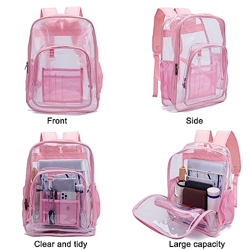 YZAOLL Clear Backpack Heavy Duty Large Transparent Backpacks Soft TPU Daypack Backpacks Book Bag Stadium Approved Pink