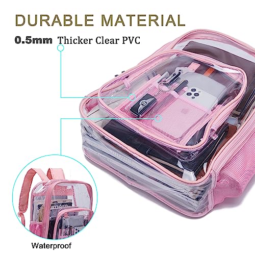 YZAOLL Clear Backpack Heavy Duty Large Transparent Backpacks Soft TPU Daypack Backpacks Book Bag Stadium Approved Pink