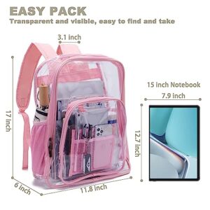 YZAOLL Clear Backpack Heavy Duty Large Transparent Backpacks Soft TPU Daypack Backpacks Book Bag Stadium Approved Pink