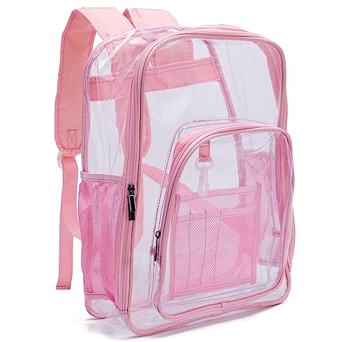 YZAOLL Clear Backpack Heavy Duty Large Transparent Backpacks Soft TPU Daypack Backpacks Book Bag Stadium Approved Pink