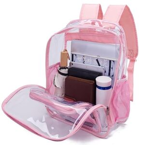 YZAOLL Clear Backpack Heavy Duty Large Transparent Backpacks Soft TPU Daypack Backpacks Book Bag Stadium Approved Pink