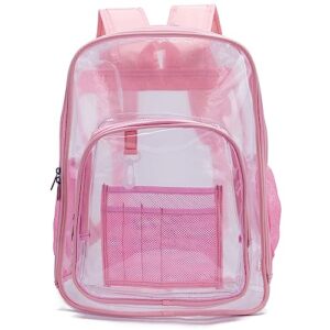 YZAOLL Clear Backpack Heavy Duty Large Transparent Backpacks Soft TPU Daypack Backpacks Book Bag Stadium Approved Pink