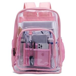 YZAOLL Clear Backpack Heavy Duty Large Transparent Backpacks Soft TPU Daypack Backpacks Book Bag Stadium Approved Pink