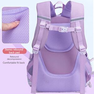 KEBEIXUAN Cute Backpack for School Girls, Multi-Pockets Kids Backpack Large Capacity Bookbag for Girls Age 6-12 (purple)