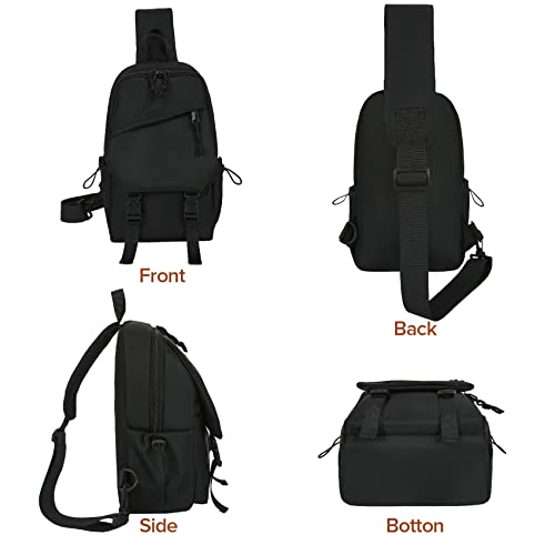 Small Sling Shoulder Crossbody Bag for Men Women Lightweight Anti-theft One Strap Casual Chest Bag Daypack Slim Backpack for Walking Trip Hiking Biking USB Charger Port Fits Up to 7.9 inch iPad Black