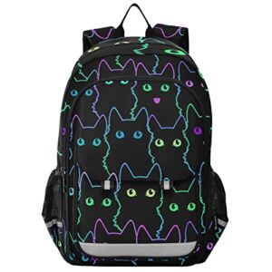 glaphy black cats rainbow backpack with reflective stripes lightweight laptop backpack student travel daypack