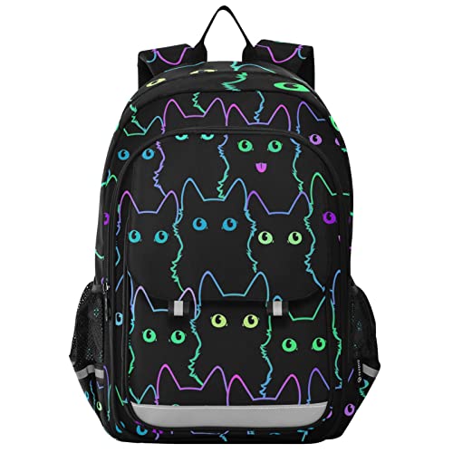 Glaphy Black Cats Rainbow Backpack with Reflective Stripes Lightweight Laptop Backpack Student Travel Daypack