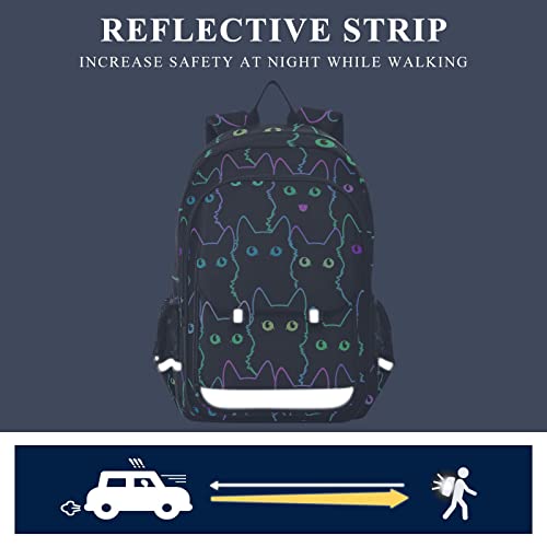 Glaphy Black Cats Rainbow Backpack with Reflective Stripes Lightweight Laptop Backpack Student Travel Daypack