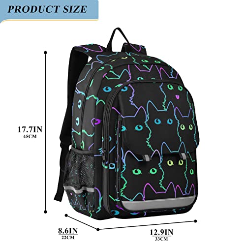 Glaphy Black Cats Rainbow Backpack with Reflective Stripes Lightweight Laptop Backpack Student Travel Daypack