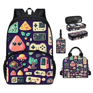zocania game backpack for kids men laptop backpack school bag bookbag gifts with thermal insulated lunch box & pencil case & name tag